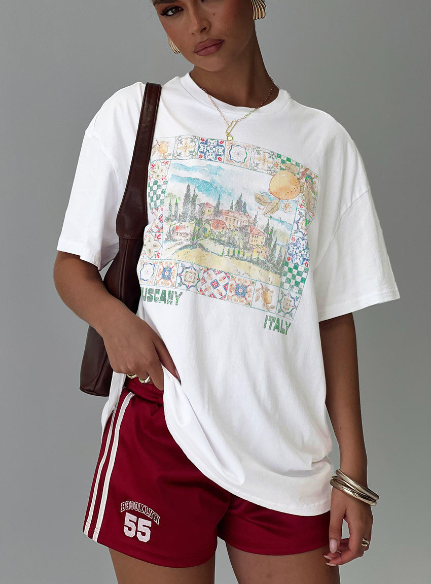 Love From Tuscany Oversized Graphic Top White