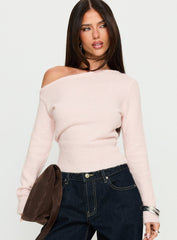 Selbey Fluffy Cinched Waist Off Shoulder Top Pink