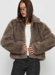 Kimberli Faux Fur Collared Jacket Brown
