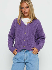 Dillian Cable Knit Cardigan Purple