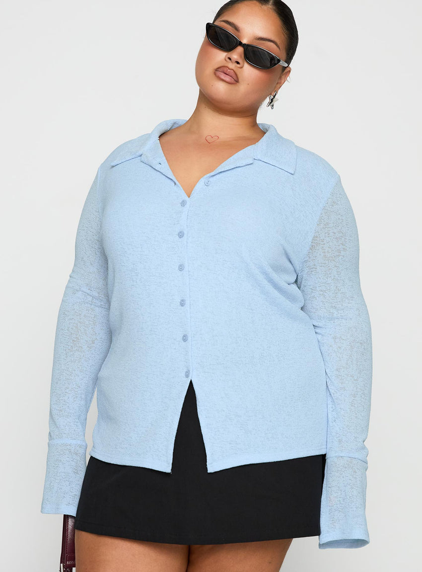 Finnean Long Sleeve Top Pale Blue Curve