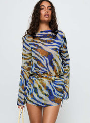 Get Closer Backless Romper Blue Zebra