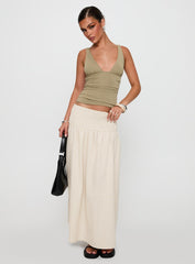 Small Towns Shirred Midi Skirt Beige