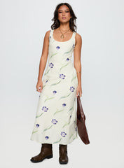 Jessabelle Linen Blend Midi Dress Cream Floral