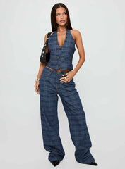 Renewal Halter Top Indigo Plaid