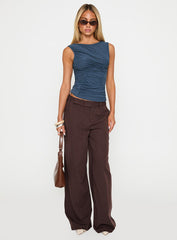 Lustre Wide Leg Pant Brown Pinstripe
