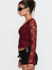 Pitter Long Sleeve Top Burgundy