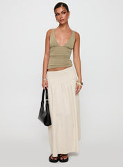 Small Towns Shirred Midi Skirt Beige