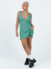 Nellie Mini Dress Green Polka Dot