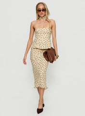 Sydni Midi Bias Cut Skirt Yellow / Chocolate Polka