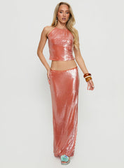 Emalia Sheer Sequin Maxi Skirt Orange