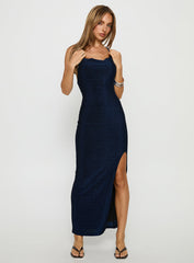Lucita Cowl Side Split Maxi Dress Navy Sparkle