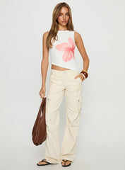 Brontee Boat Neck Asymmetrical Graphic Tank Top White