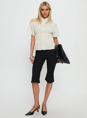 Dannica Cinched Short Sleeve Shirt Cream Polka