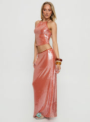 Emalia Sheer Sequin Maxi Skirt Orange