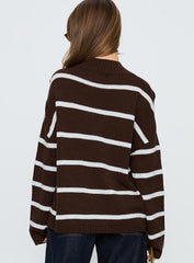 Alara Mock Neck Knit Sweater Brown Stripe