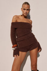 ANNELIESE OFF SHOULDER KNIT TOP - CHOCOLATE
