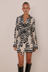 Arlette Sleeved Mini Dress - Brodie Sand