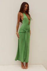 Ayella Deep-V Knit Maxi Dress - Apple