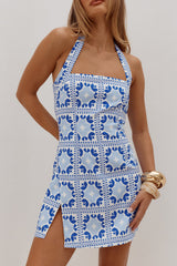 Beril Halter Fitted Mini Dress - Lola Blue