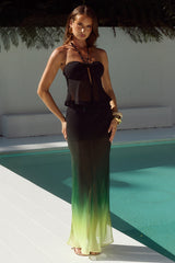 Brandy Sheer Low Waist Maxi Skirt - Pine Ombre