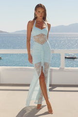 Annika Halter Lace Maxi Dress - Ice Blue