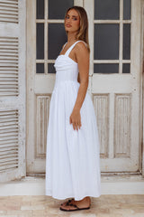 Kiyo Square Neck Tie Midi Dress - White