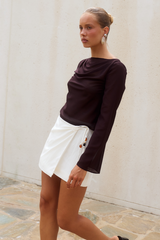Luciana Boat Neck Long Sleeve Top - Chocolate