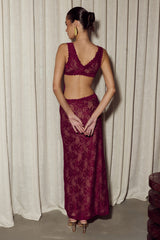 Maura Back Cutout Lace Maxi Dress - Wine