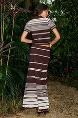 Zandera Collared Knit Top - Chocolate/Cream