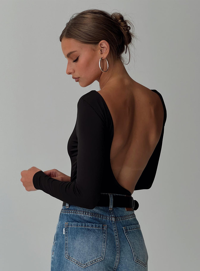 Look This Good Backless Bodysuit Black