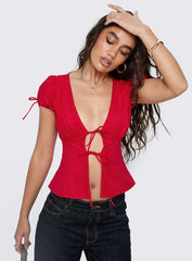 Incomparable Pleated Bust Top Red