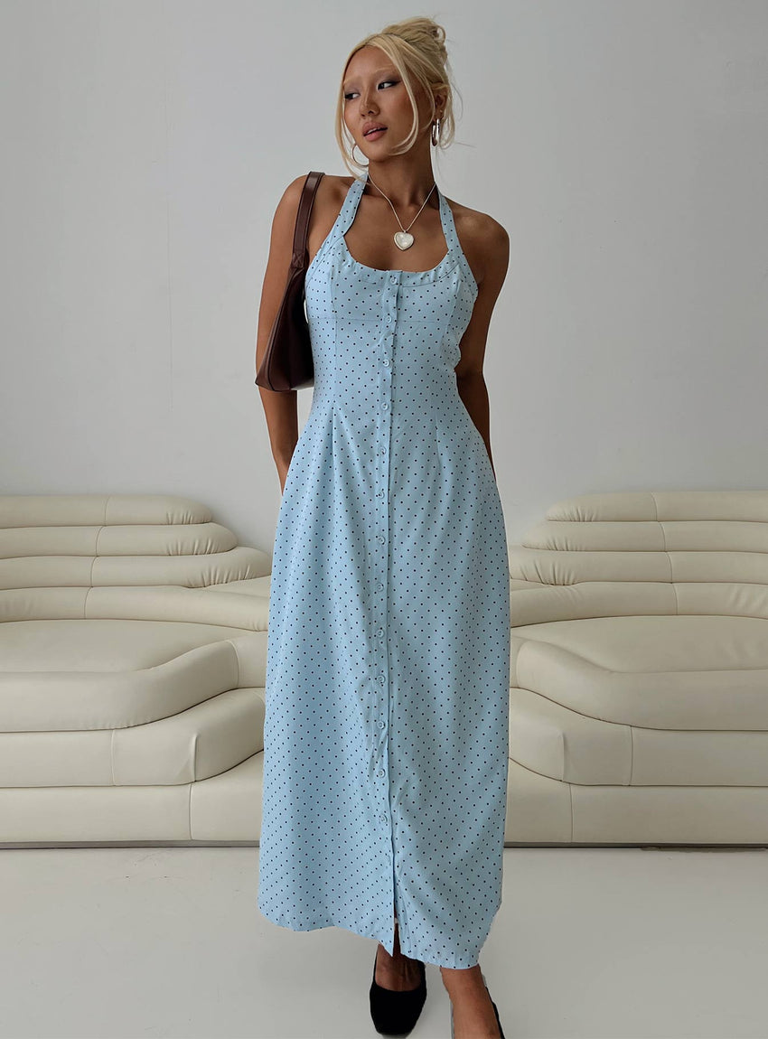 Mallorie Halter Maxi Dress Blue / Black Polka