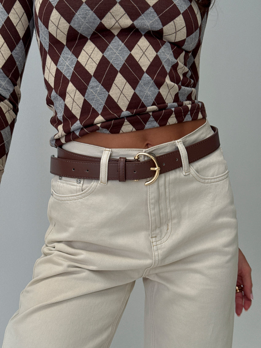 Tavian Faux Leather Belt Brown / Gold