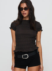 Romelle Shirred Top Black / Brown Plaid