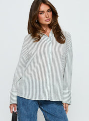 Alexi Long Sleeve Button Down Top Blue / Brown Stripe