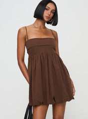 Layken Bubble Hem Mini Dress Chocolate Petite
