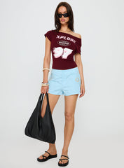 Xplore 97 Off Shoulder Graphic Top Burgundy