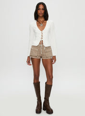 Clouded Linen Long Sleeve Top White