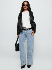 Kaeden Faux Leather Stud Detail Biker Jacket Black