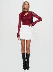 Twisted Humour Long Sleeve Lace Bodysuit Burgundy