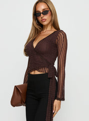 Tevon Wrap Long Sleeve Top Brown