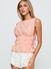 Antiqued Tie Side Top Orange Check