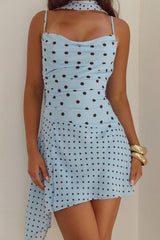 Alora Scoop Neck Mini Dress - Sky Blue/Choc Polka