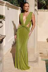 ARALIA PLUNGE COWL BACK MAXI DRESS - PALM
