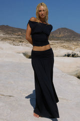 Avanni Ruched Low Waist Maxi Skirt - Granite