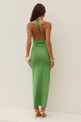 Ayella Deep-V Knit Maxi Dress - Apple
