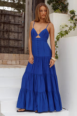 KANAH V-NECK TIERED MAXI DRESS - COBALT BLUE