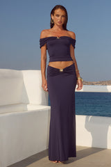 Remina Low Waist Ruched Maxi Skirt - Navy