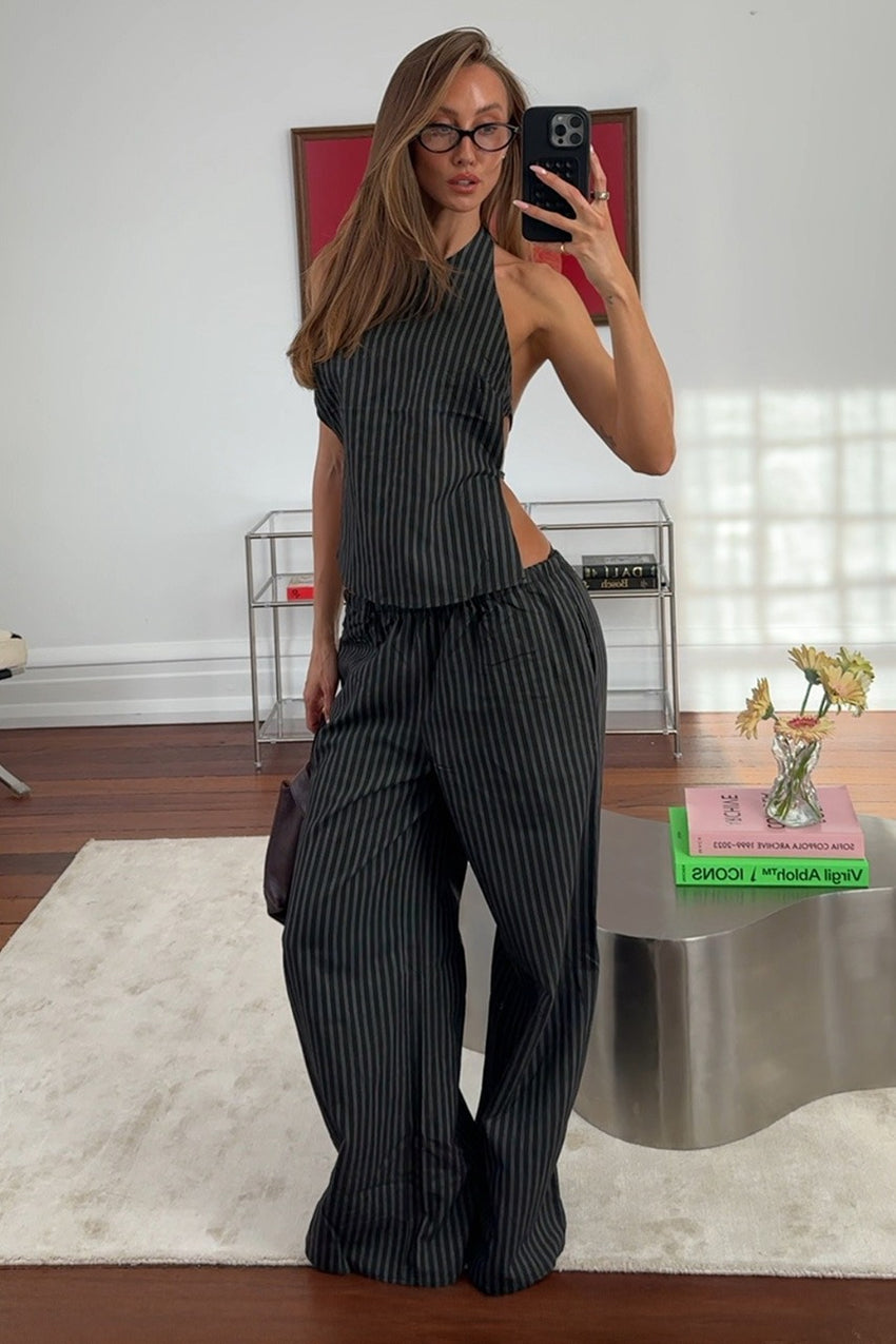 Heather Pant - Black Pinstripe